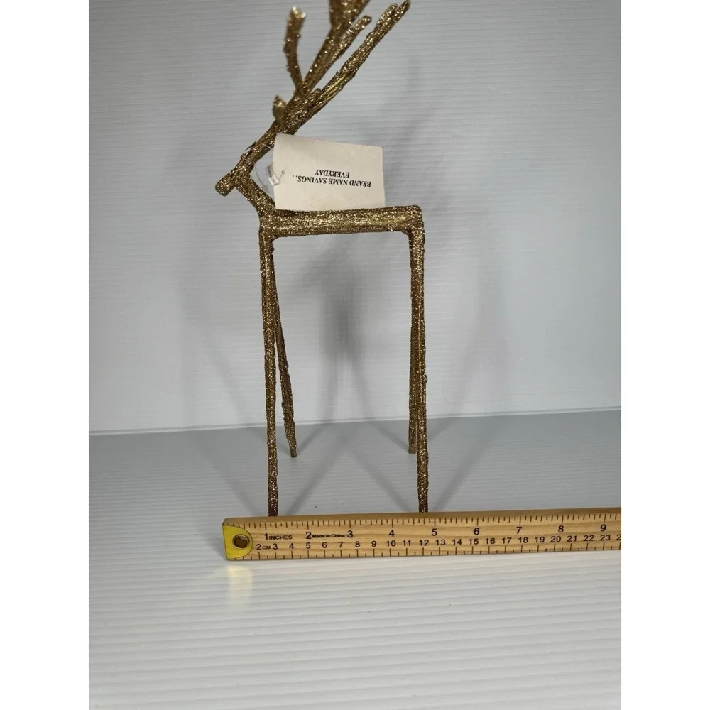 Set of 2 Gold Glitter Reindeer Figurines Tall Branch Antlers Christmas Decor